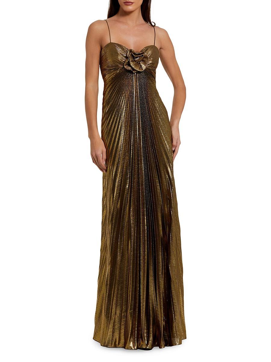 Womens Floral Metallic Pleated Gown Product Image