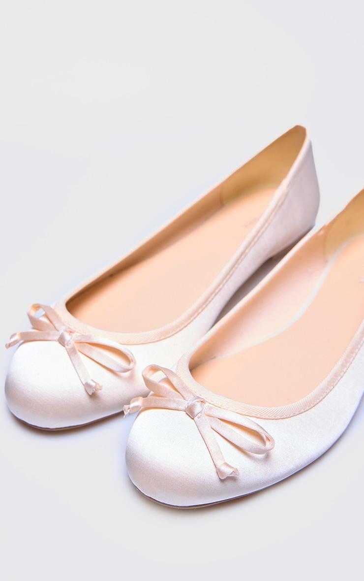 Cream Satin Round Toe Bow Detail Ballet Flats Product Image