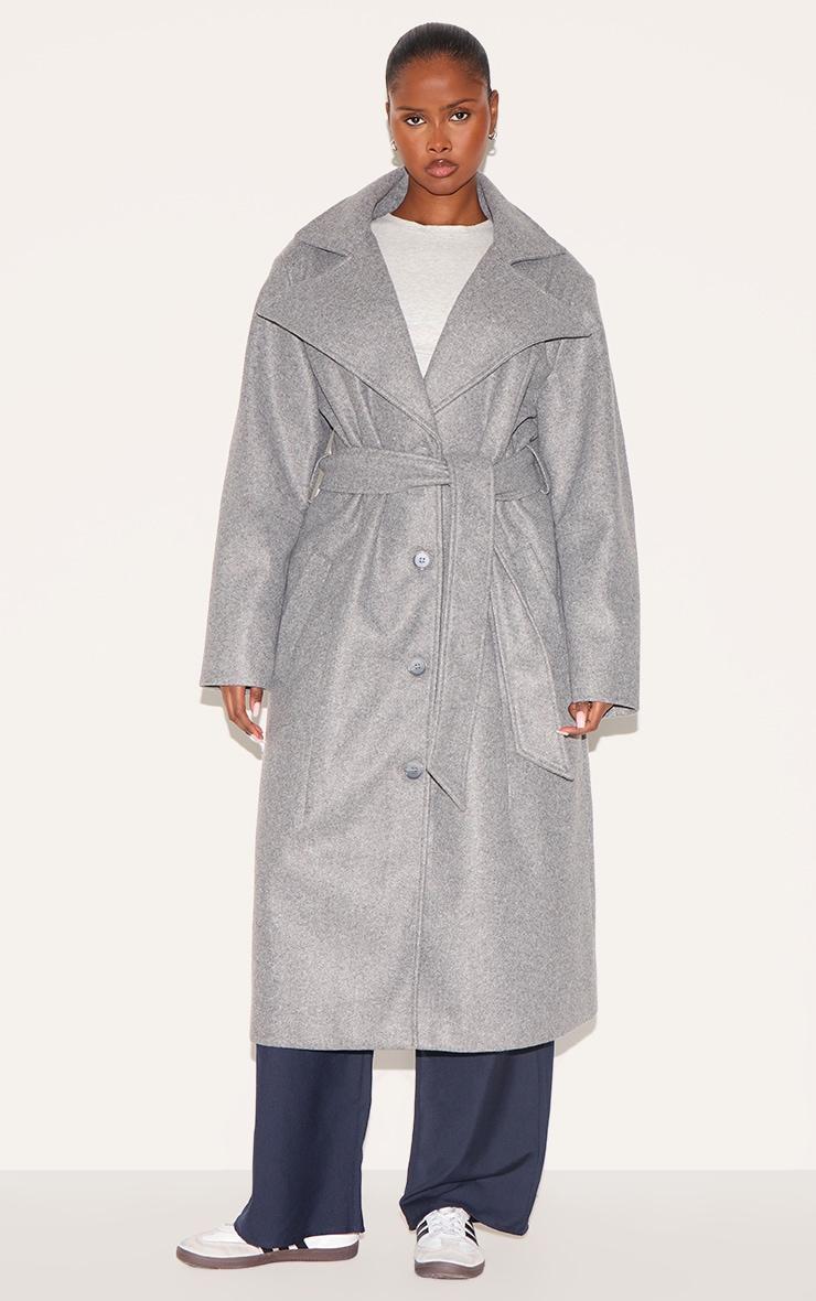 Grey Oversized Wool Look Trench Coat Product Image