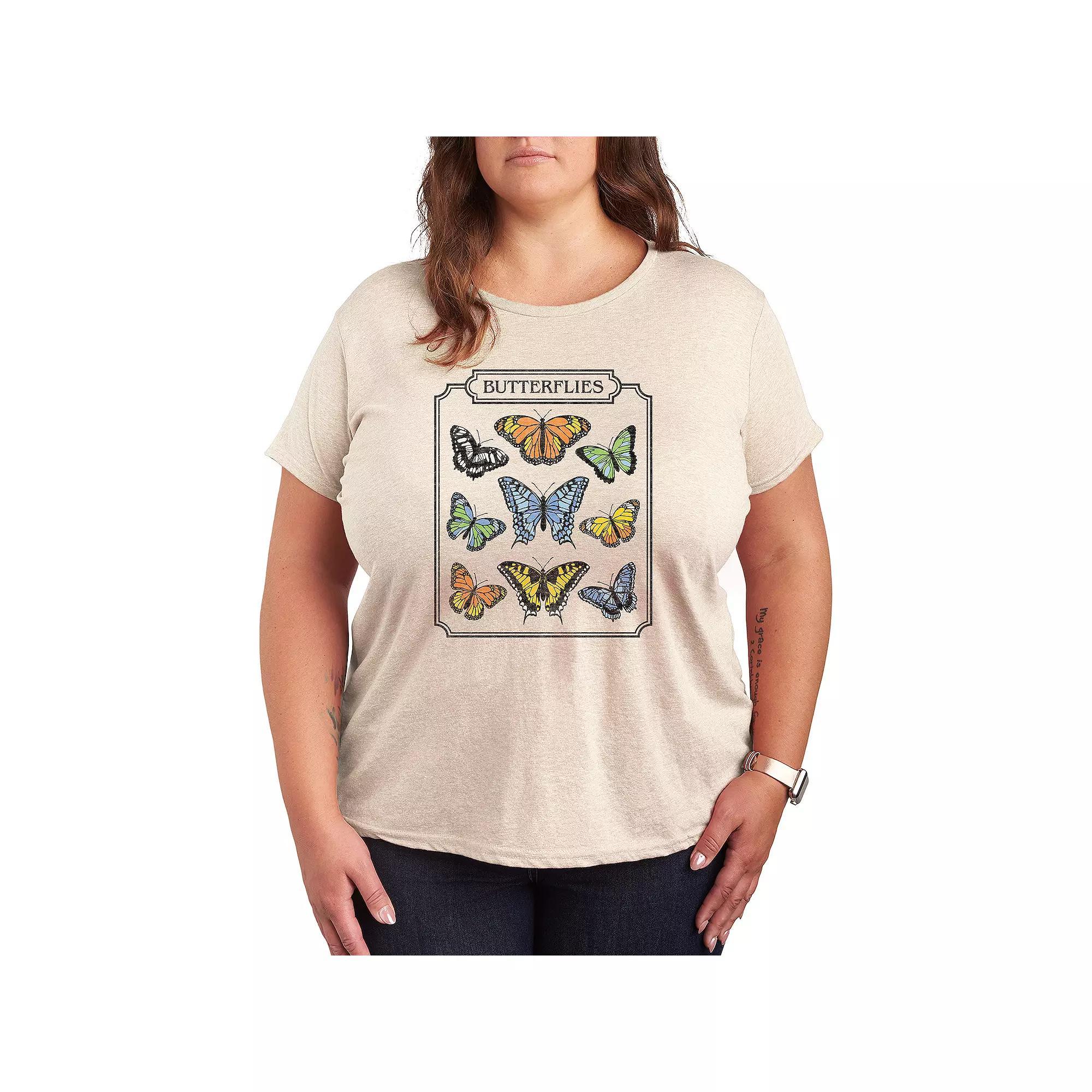 Plus Chart Of Butterflies Graphic Tee, Women's, Size: 1XL, Beige Product Image