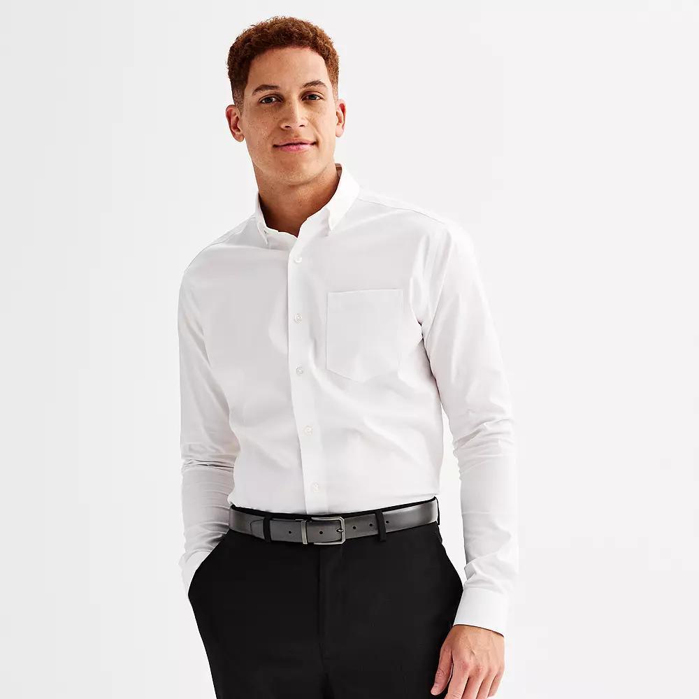 Men's Apt. 9® Wrinkle Free Regular-Fit Button Down Collar Dress Shirt, Size: Medium-34/35, Studio White Product Image