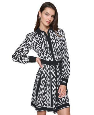 Karl Lagerfeld Paris Womens Herringbone-Print Shirtdress Product Image