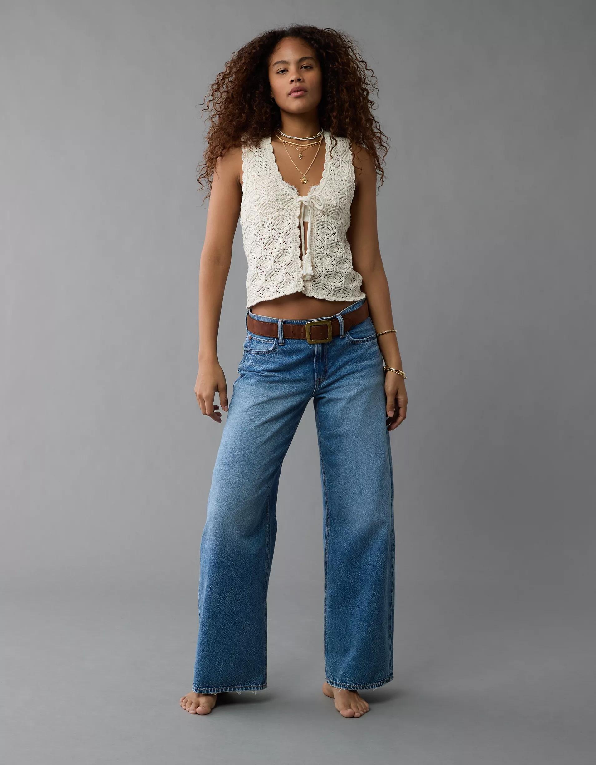 AE Tie Front Crochet Vest Product Image