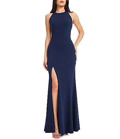 Dress the Population Paige Halter Neck Sleeveless Open Back Side Slit Mermaid Gown Product Image