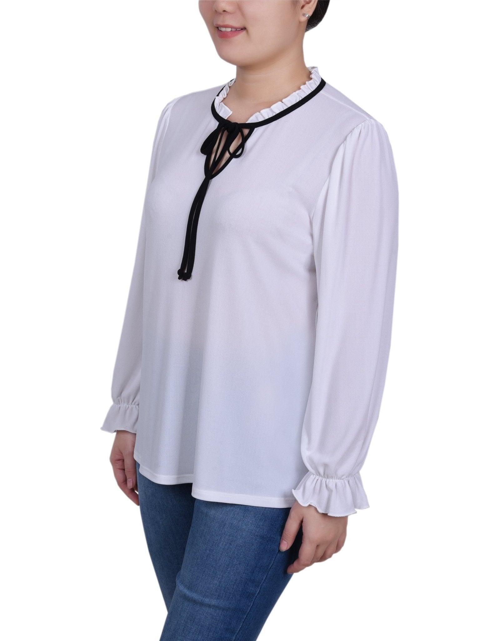 Long Sleeve Tie Neck Top - Petite Product Image