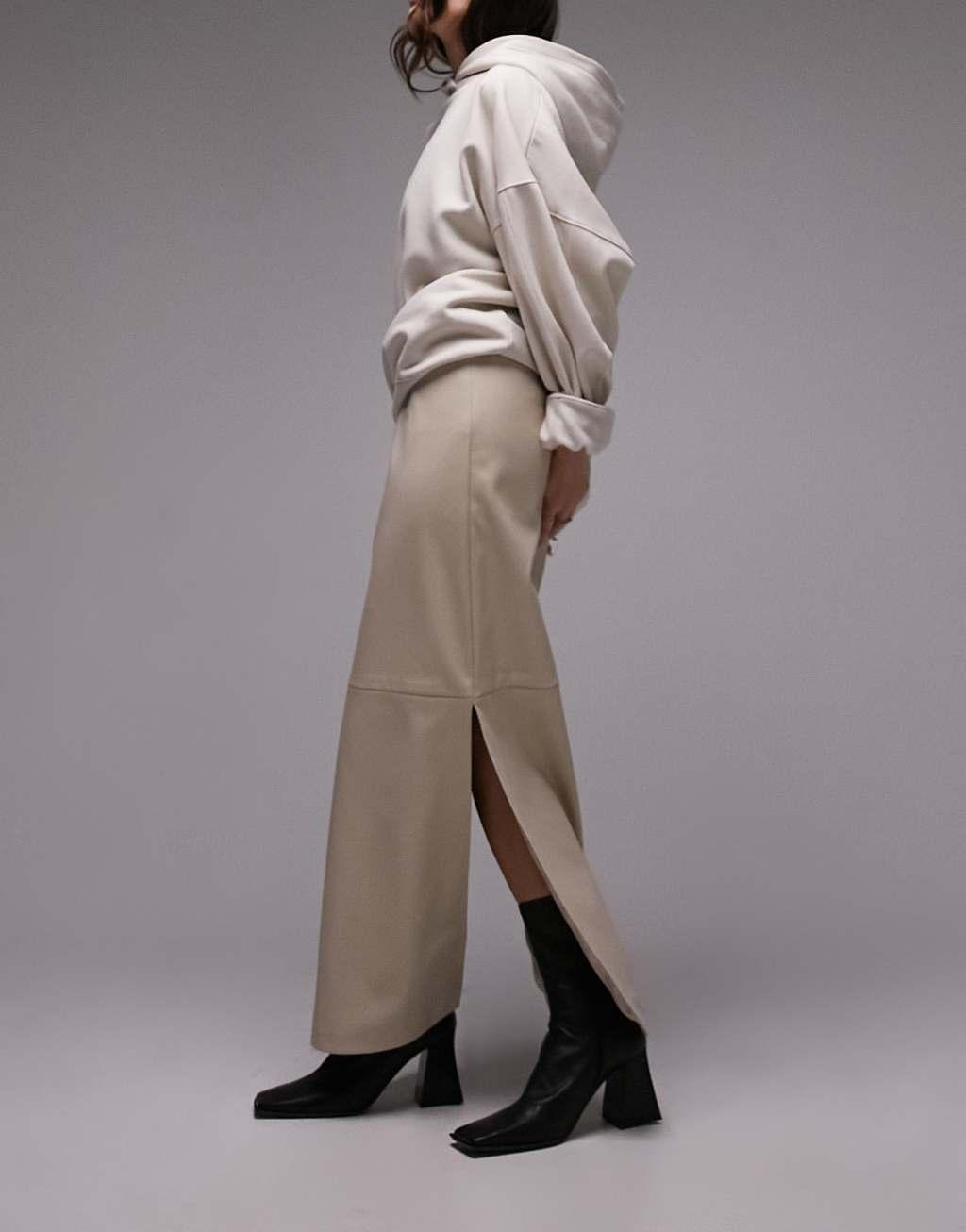 Topshop leather look clean bias maxi skirt Product Image