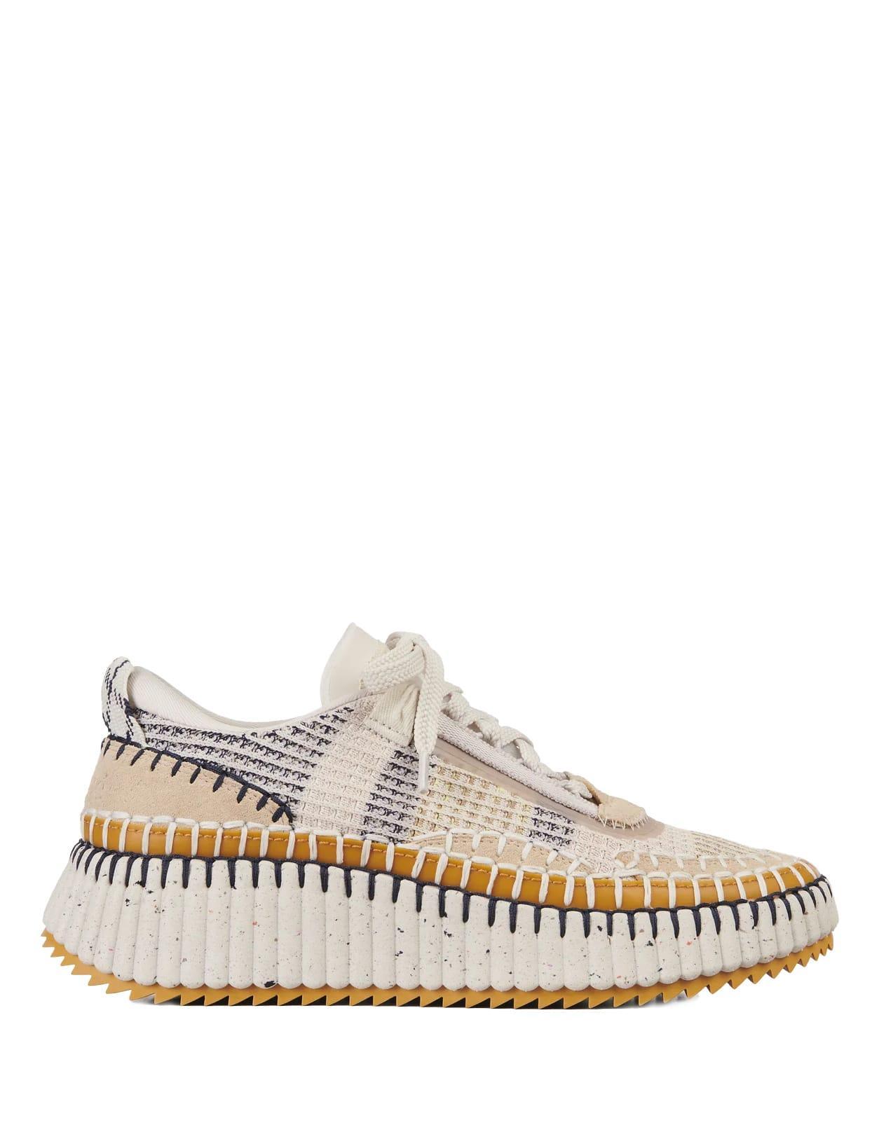 CHLOÉ Nama Embroidered Suede And Recycled-mesh Sneakers In Biscotti,beige Product Image