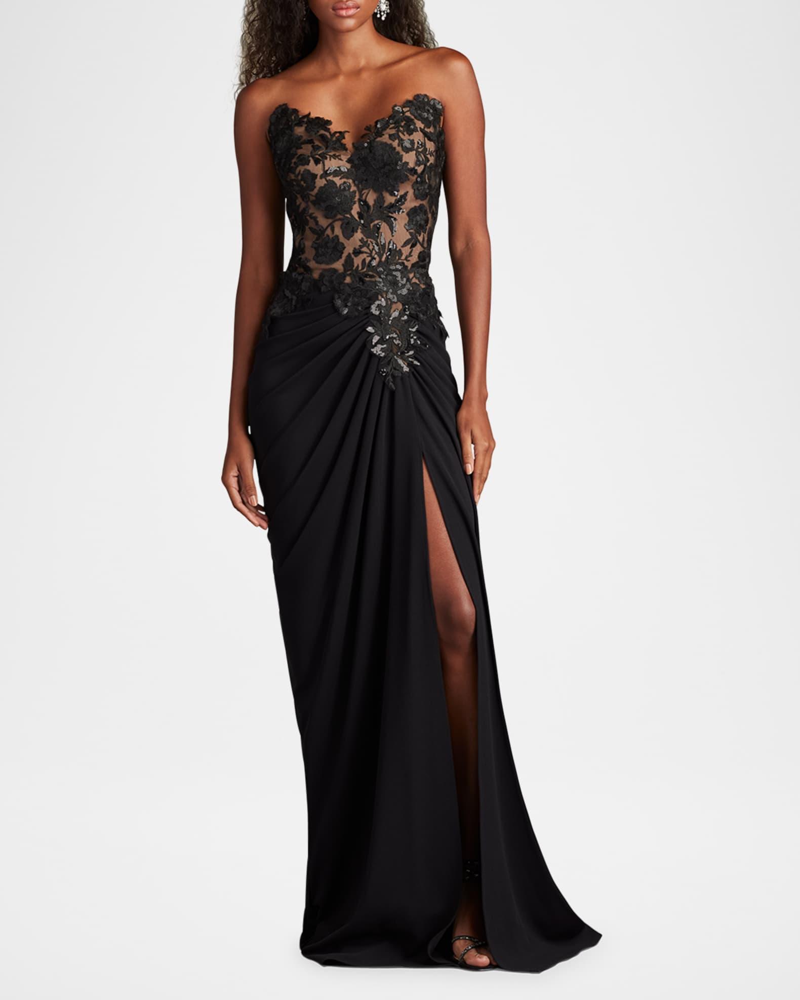Strapless Pleated Sequin Lace Gown Product Image