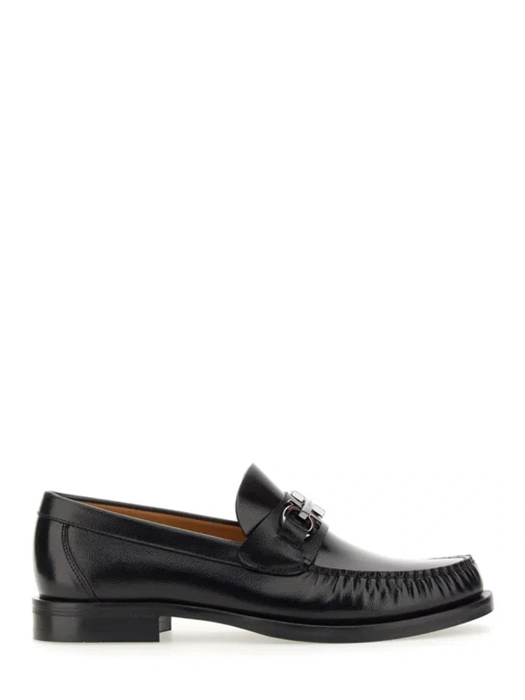 FERRAGAMO Classic Leather Moccasins With Gancini Hook In Black Product Image