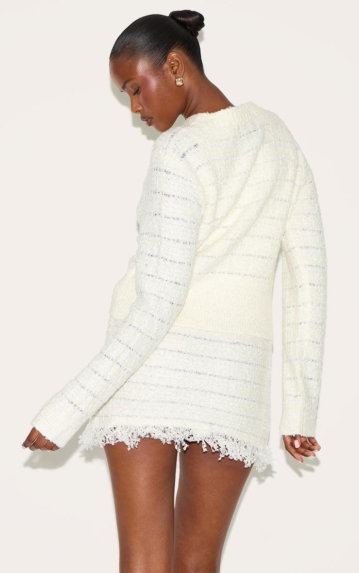 Cream Boucle Knit Button Through Cardigan Product Image