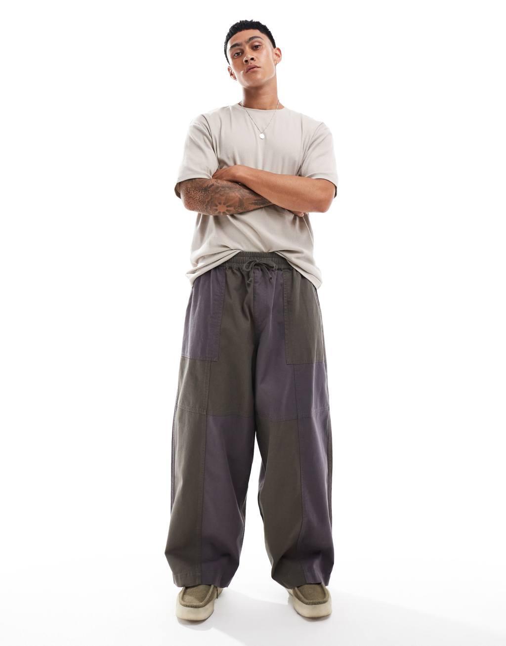 ASOS DESIGN baggy balloon pant in gray and khaki mix Product Image