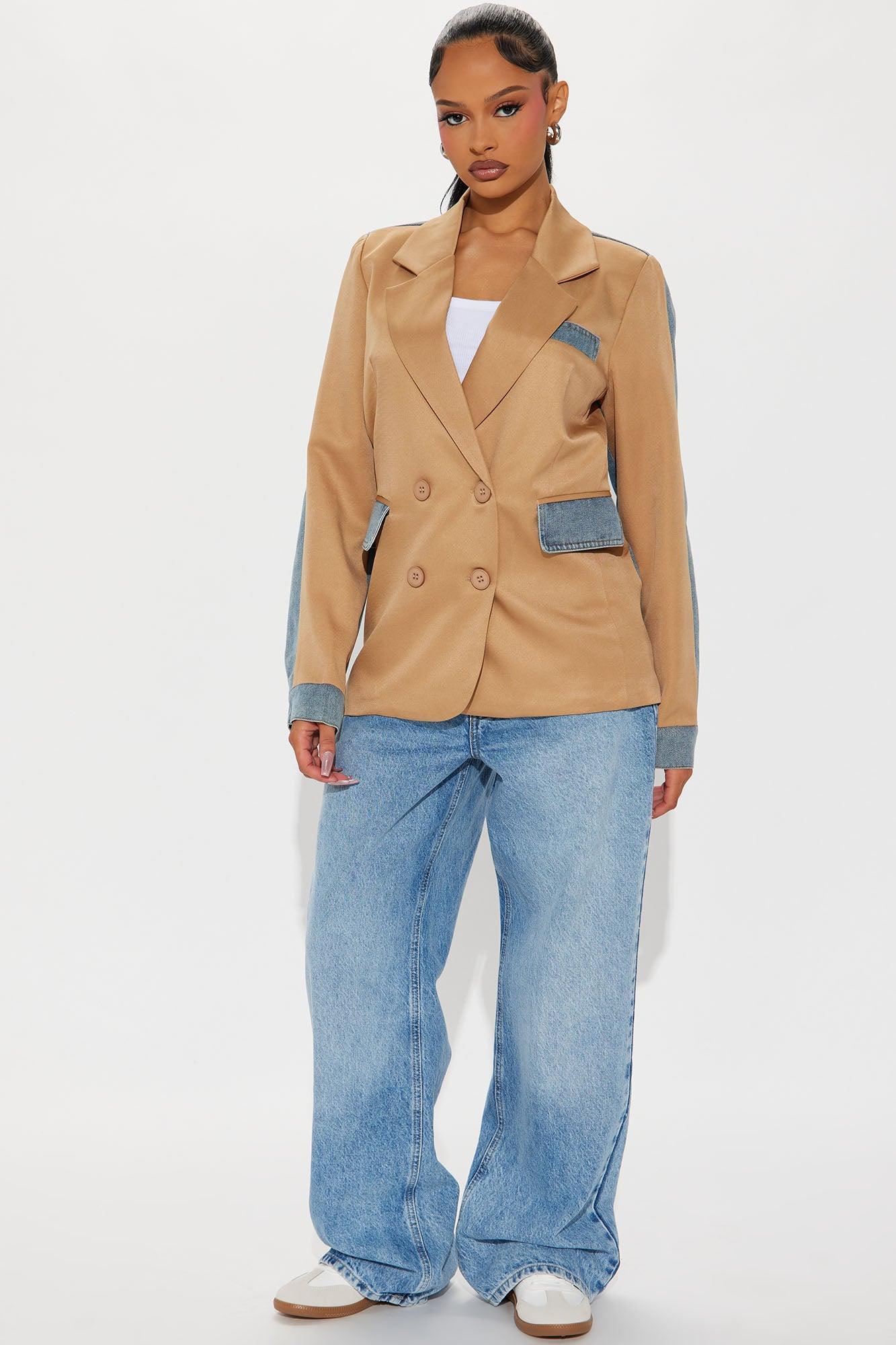 Jupiter Mixed Media Denim Blazer - Cream/combo Product Image