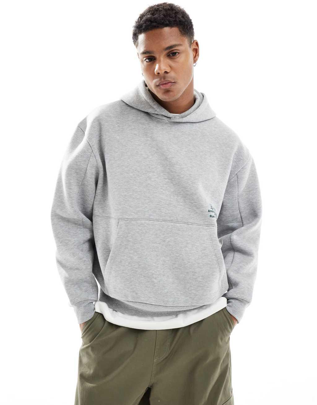 ASOS DESIGN boxy oversized hoodie with seam details and prints in heather gray Product Image