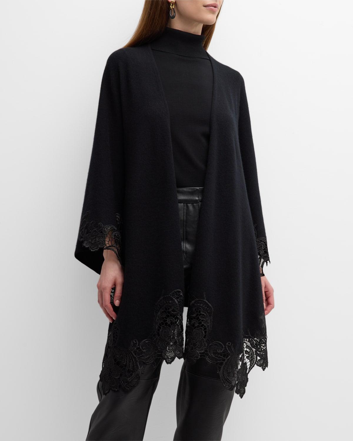 Womens Lace-Trim Cashmere Knit Cape Product Image