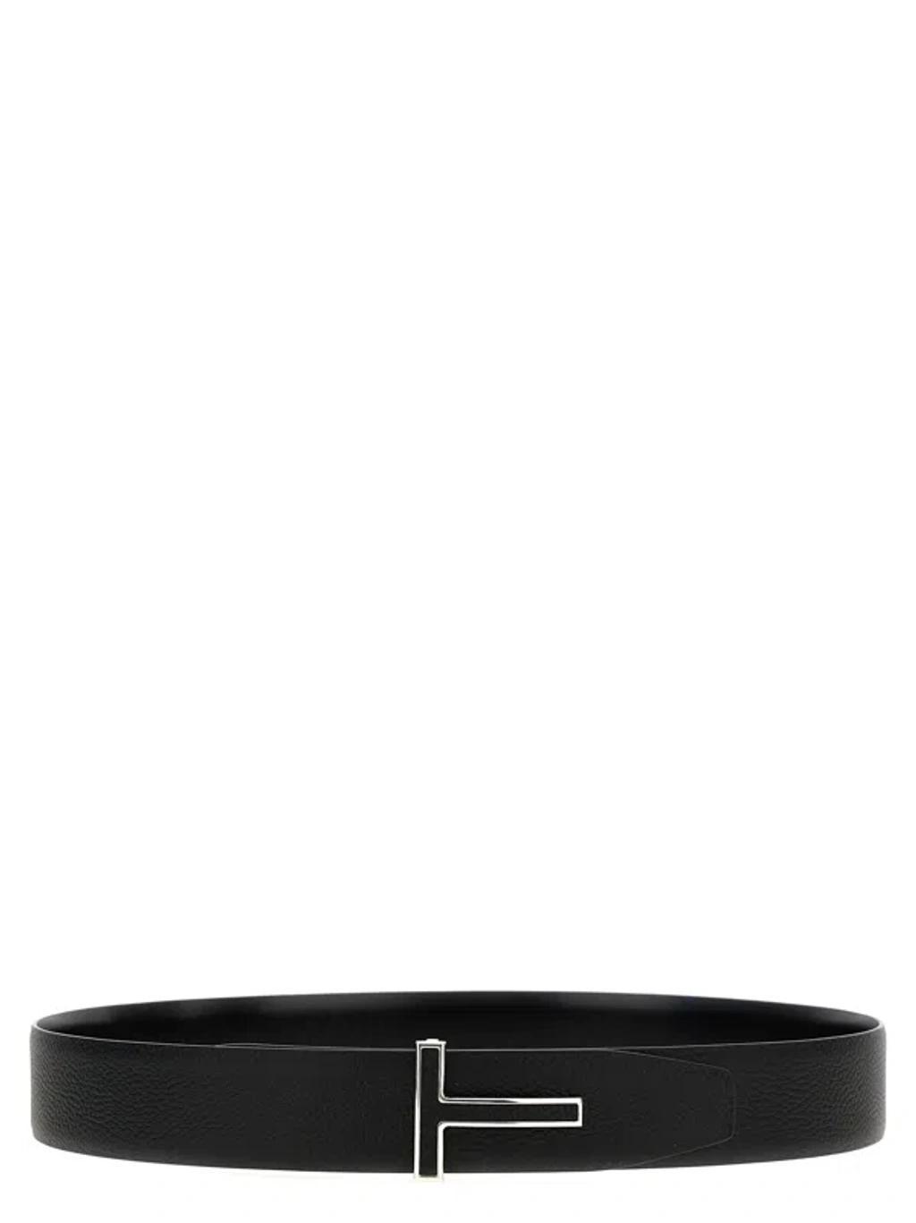 TOM FORD Logo Leather Belt Belts Black Product Image