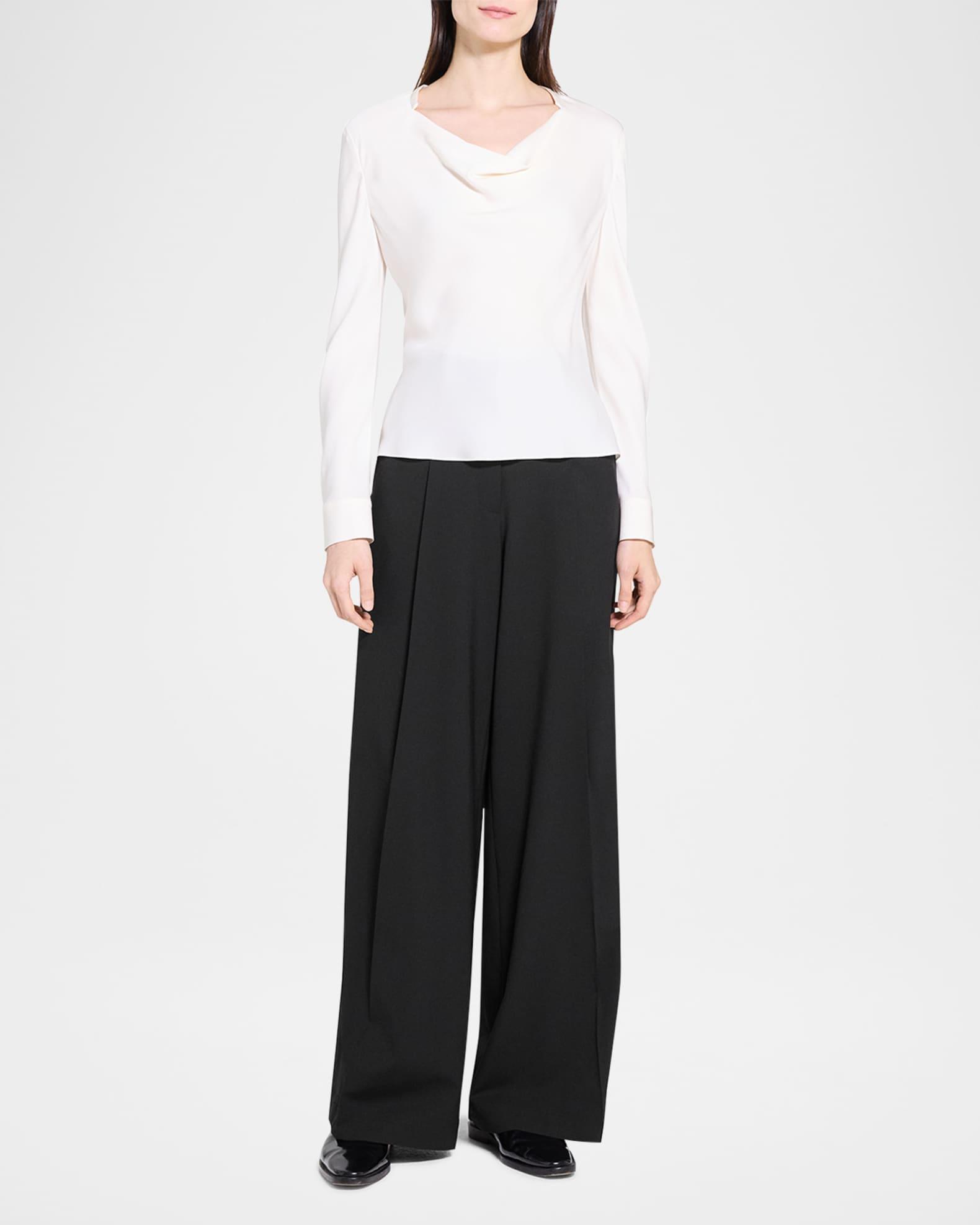 Draped Long-Sleeve Silk Blouse Product Image