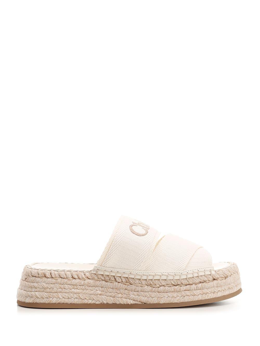 CHLOÉ Chloe Womens White Mila Logo-embroidered Woven Espadrille Sandals In Beige Product Image