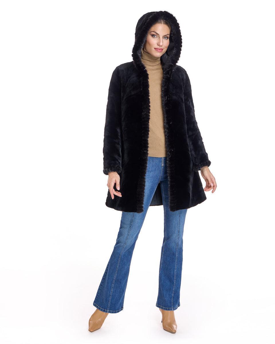 Reversible Sheared Mink Sections Coat with Long Hair Trims Product Image