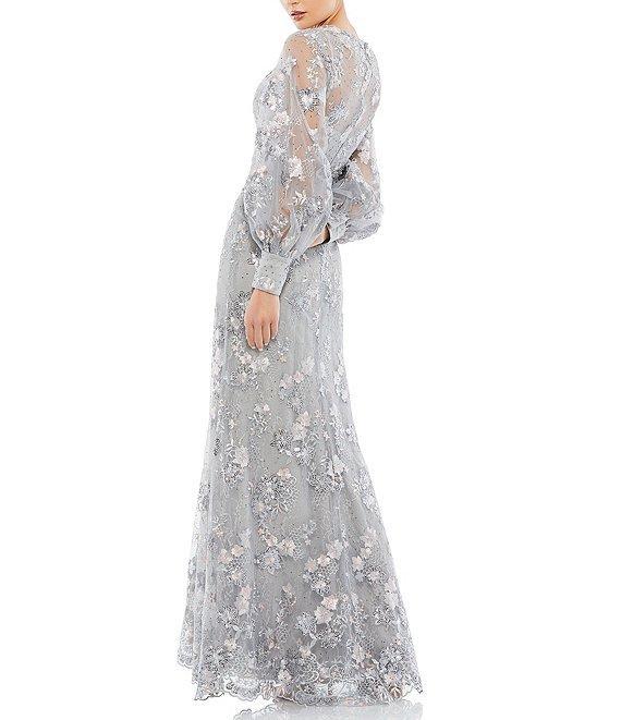 Mac Duggal Beaded Illusion Crew Neck Long Bishop Sleeve Gown Product Image