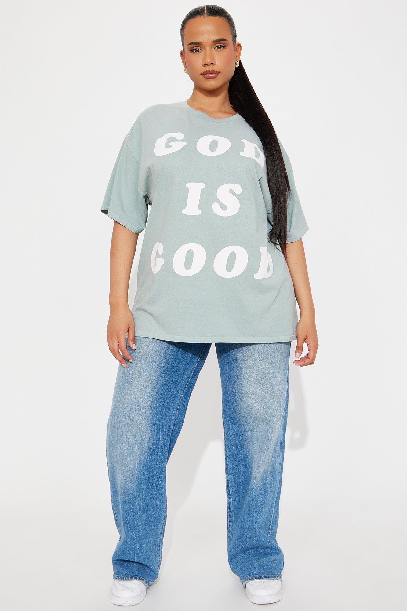 God Is Good All The Time Washed Oversized Tee - Sage Product Image