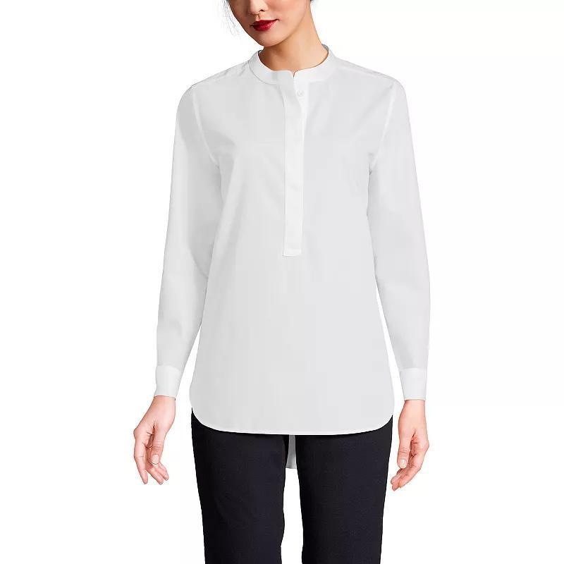 Women's Lands' End No Iron Long Sleeve Banded Collar Popover Shirt, Size: Large, White Product Image