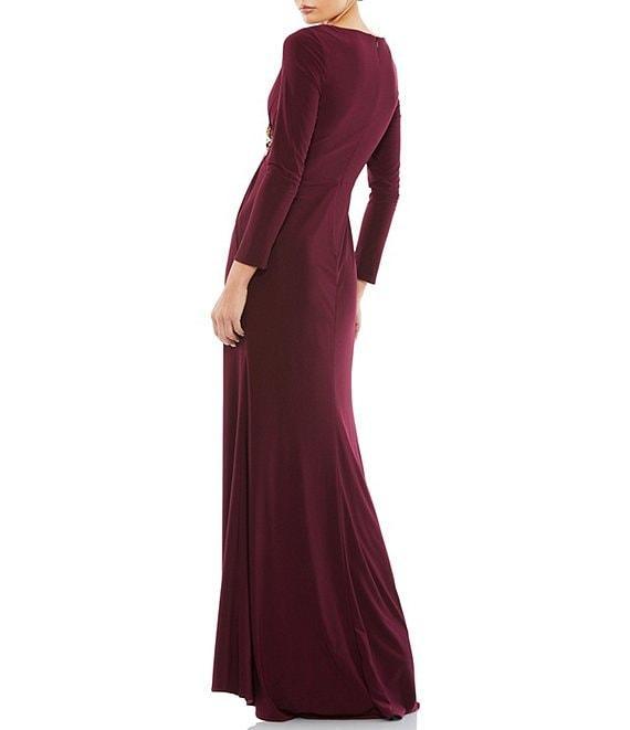 Mac Duggal Ruched Rhinestone Applique V-Neck Long Sleeve Gown Product Image