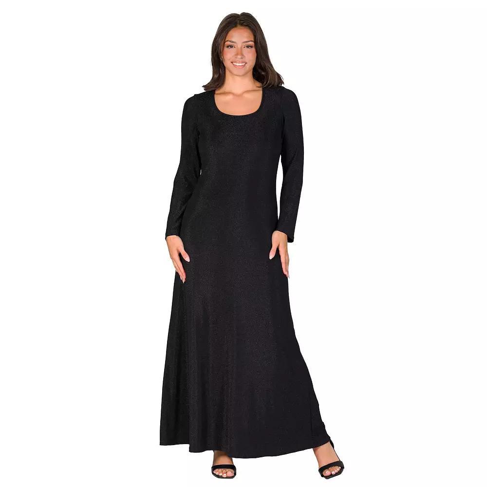 Women's 24Seven Comfort Apparel Long Sleeve Scoopneck Shimmer Maxi Dress,  Product Image