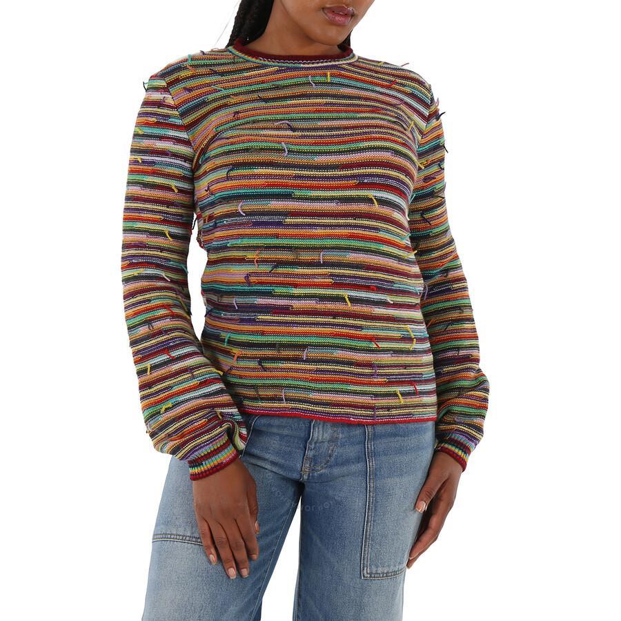 CHLOÉ Rainbow-striped Frayed Detailed Crewneck Sweater Product Image