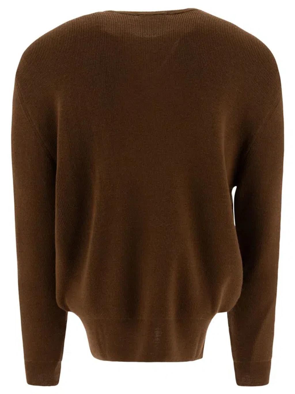 LEMAIRE Crew-neck Rib-trim Jumper In Brown Product Image