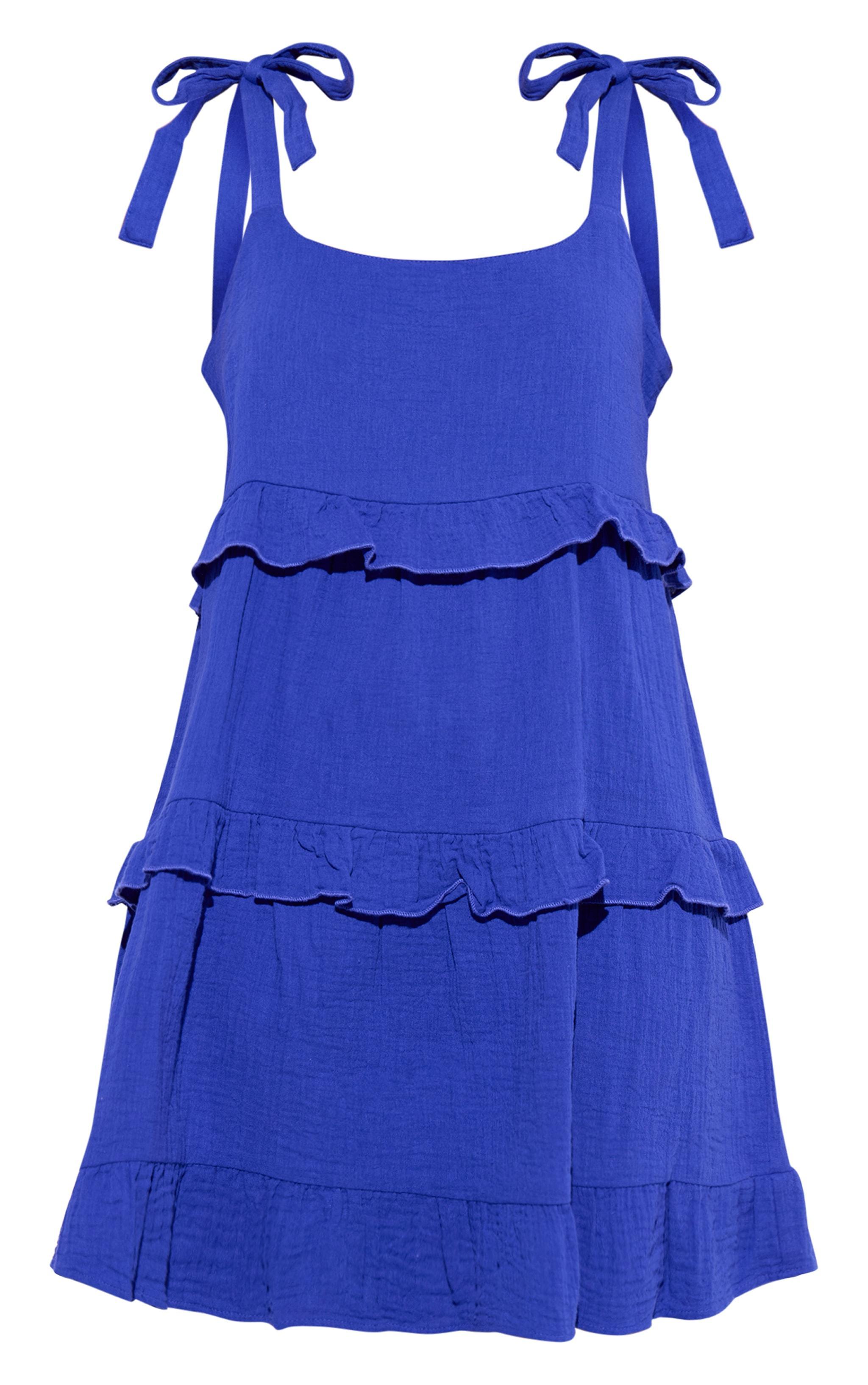 Deep Blue Double Gauze Frill Beach Dress Product Image