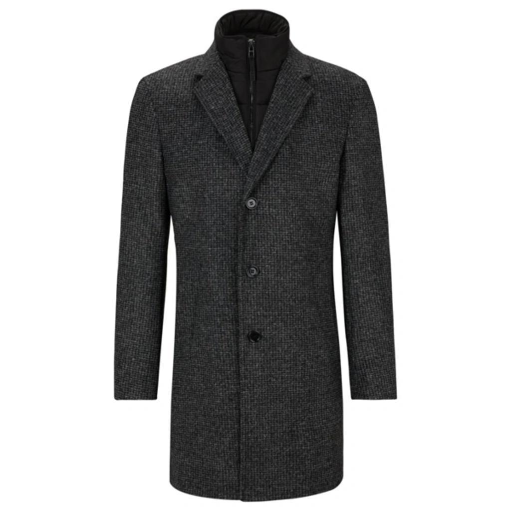 HUGO BOSS Slim-fit Patterned Coat With Zip-up Inner In Black Product Image