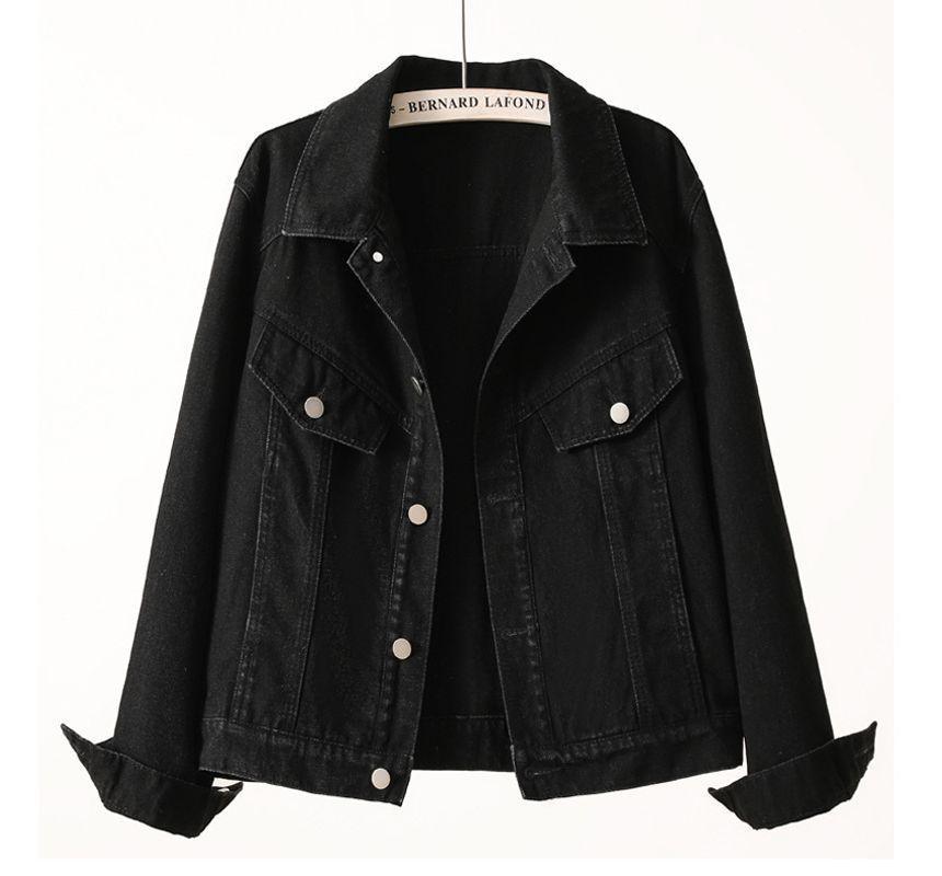 Oversized Plain Cropped Denim Jacket Product Image