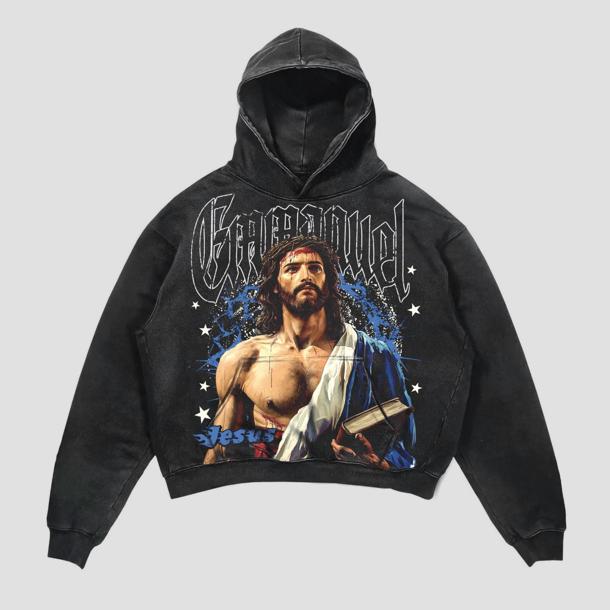 Sopula Jesus God Is With Me Retro Old Graphics Washed Distressed Hoodie Product Image