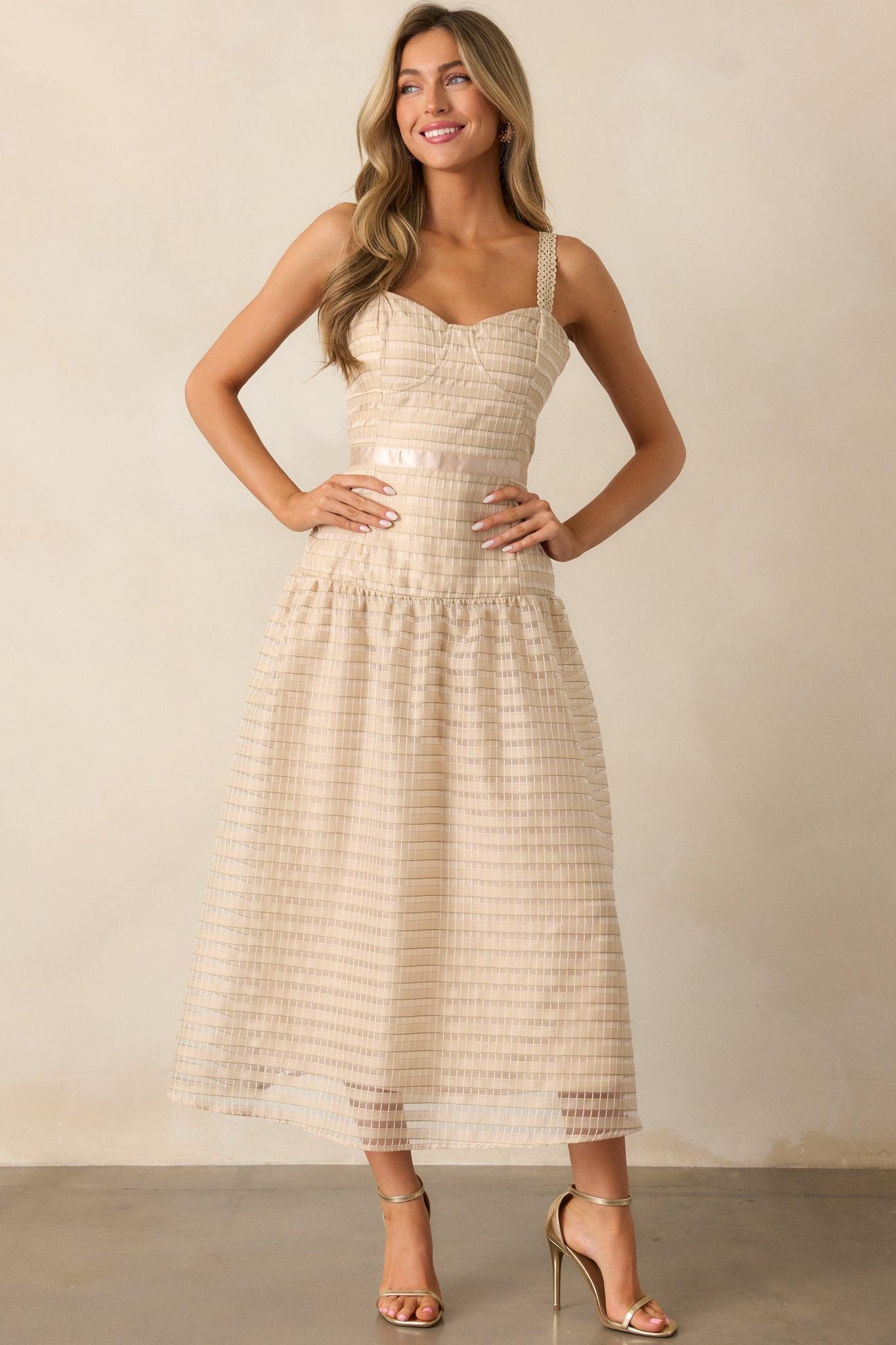 Know Better Tan Embroidered Drop Waist Maxi Dress Product Image