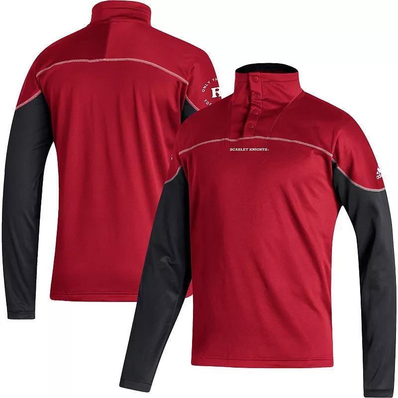 Mens adidas Scarlet Rutgers Scarlet Knights AEROREADY Knit Quarter-Snap Jacket Product Image