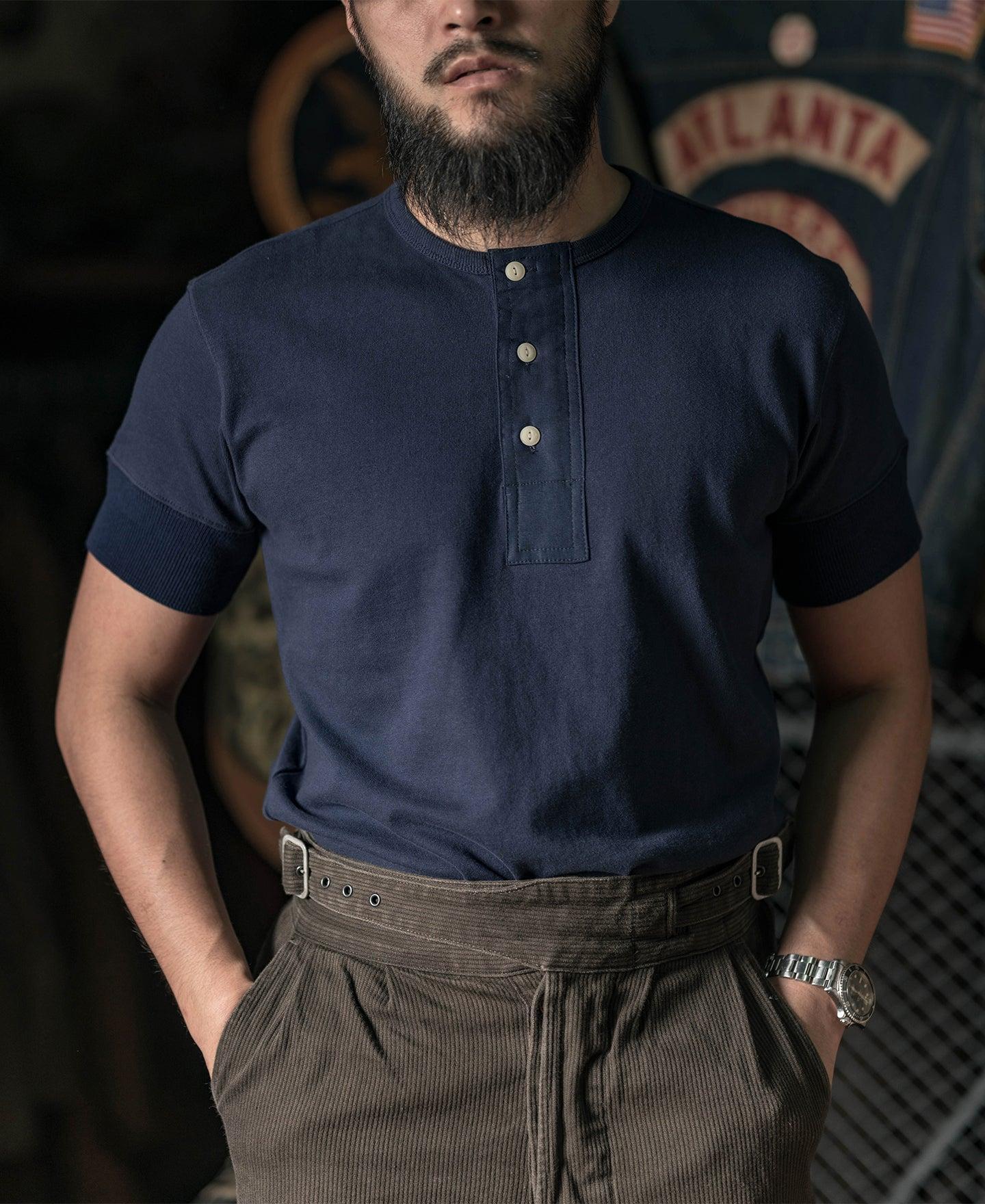 Vintage Short Sleeve Henley T-Shirt - Navy Product Image