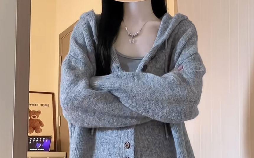 Plain Hooded Cardigan Product Image