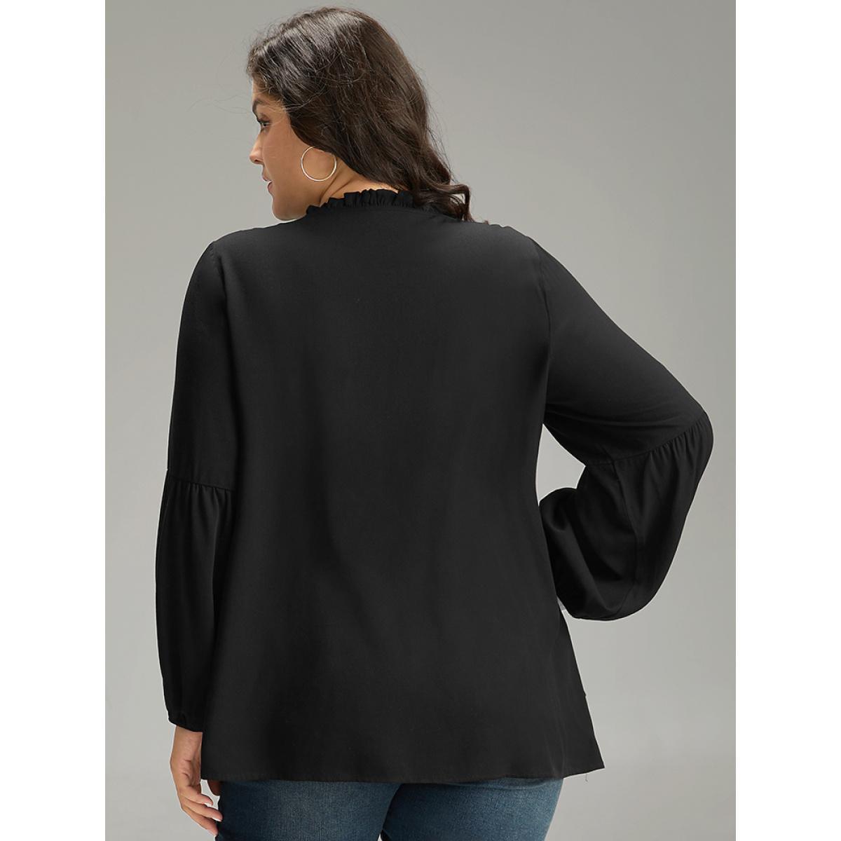 Plus Size Black Seam Detail Frill Trim Layered Blouse Women Elegant Long Sleeve Round Neck Dailywear Blouses BloomChic 10/M Product Image