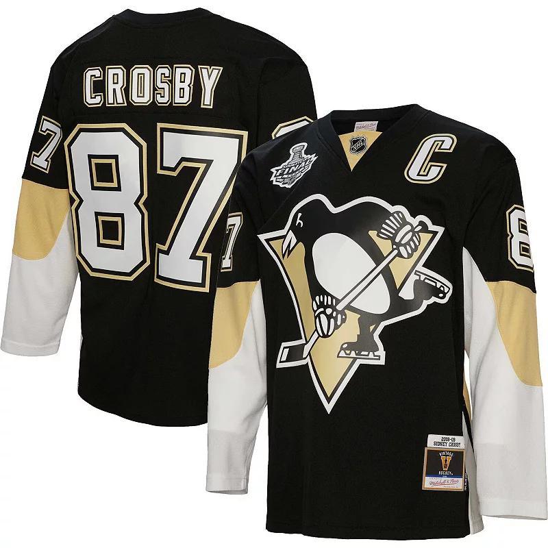 Mens Mitchell & Ness Sidney Crosby Pittsburgh Penguins Big & Tall 2008 Captain Patch Blue Line Player Jersey Product Image