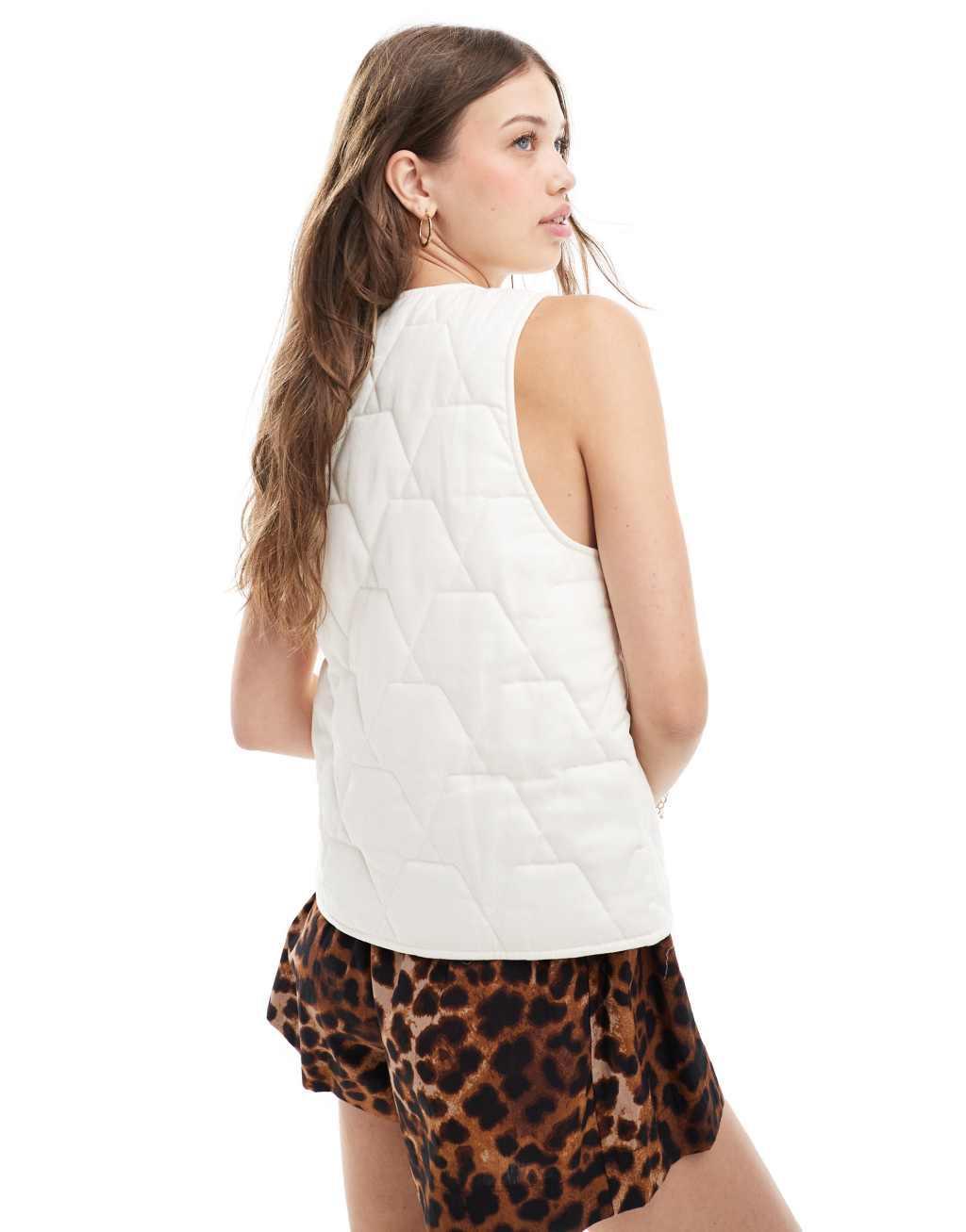 ASOS DESIGN quilted tie front vest in cream Product Image