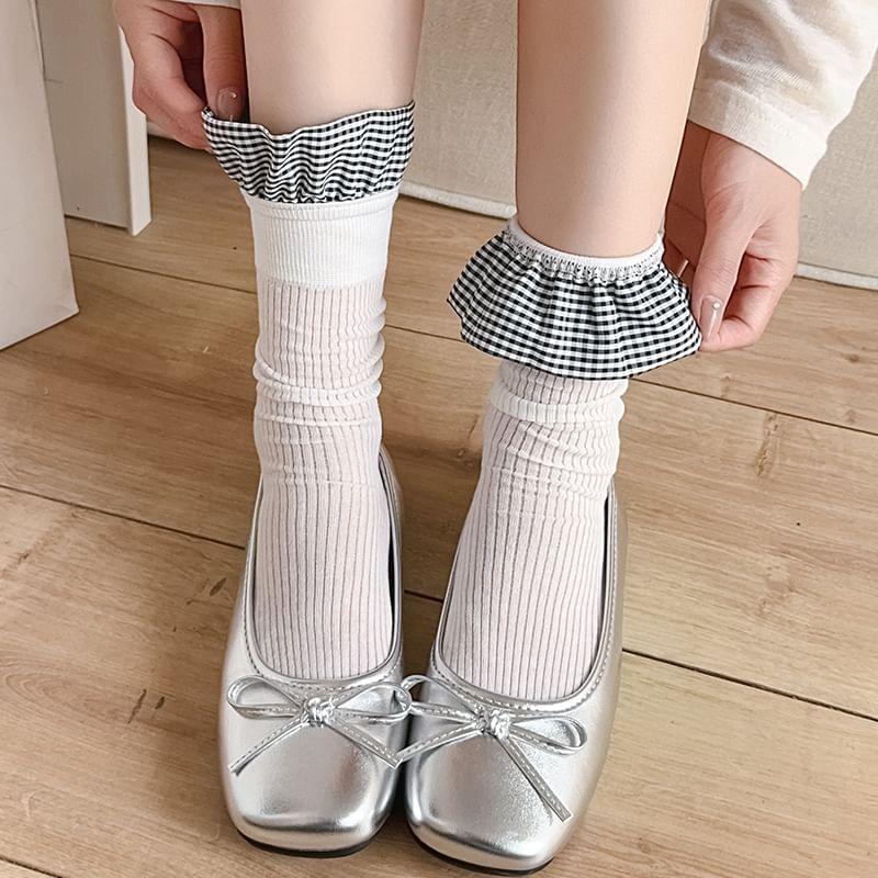 Gingham Panel Ribbed Socks Product Image