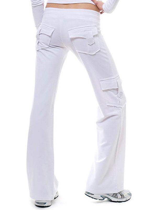 Button Pocket Stretchy Waist Straight Leg Pants Product Image