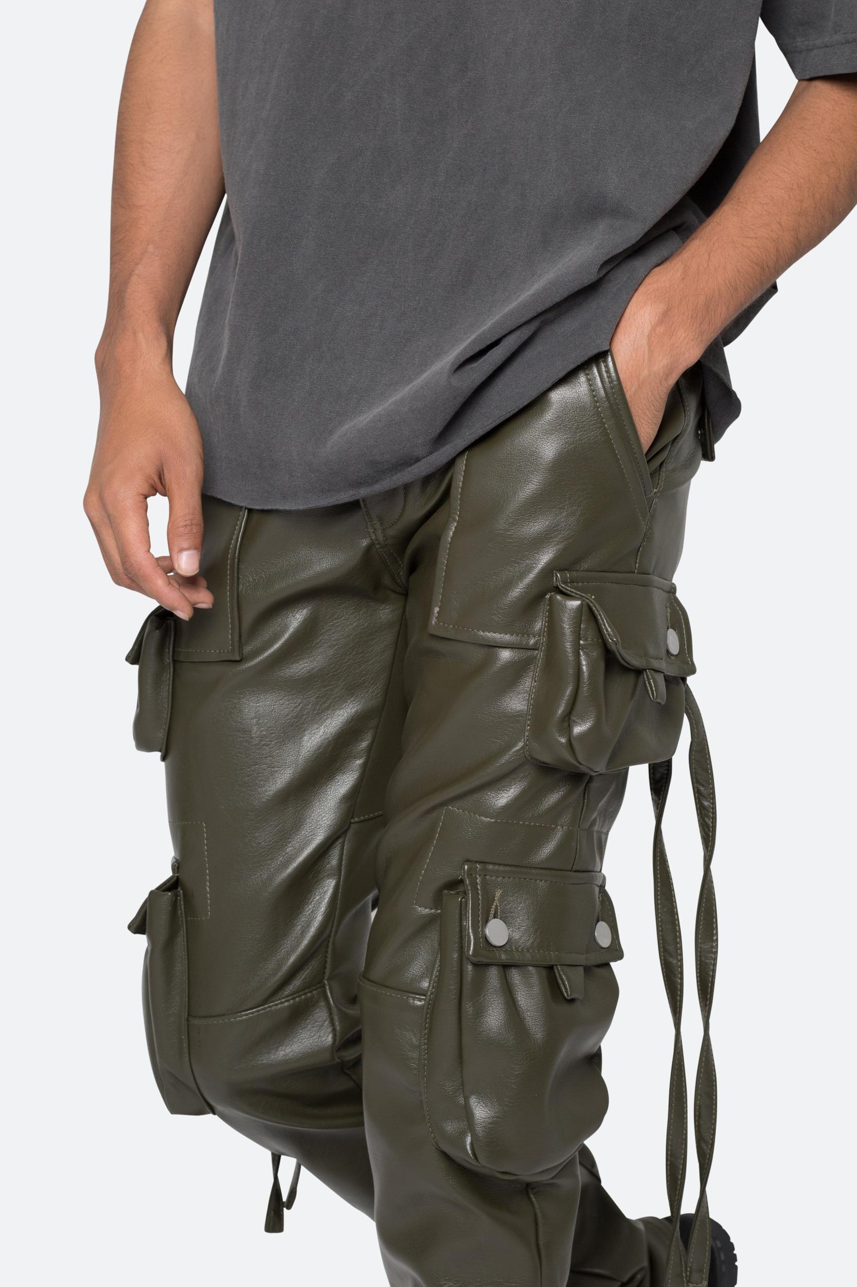 D152 Leather Cargo Pants - Olive Product Image