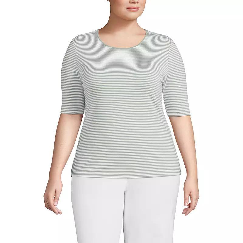 Plus Size Lands End Elbow Sleeve Jersey Crewneck Top, Womens Soft Oatmeal Grey Product Image