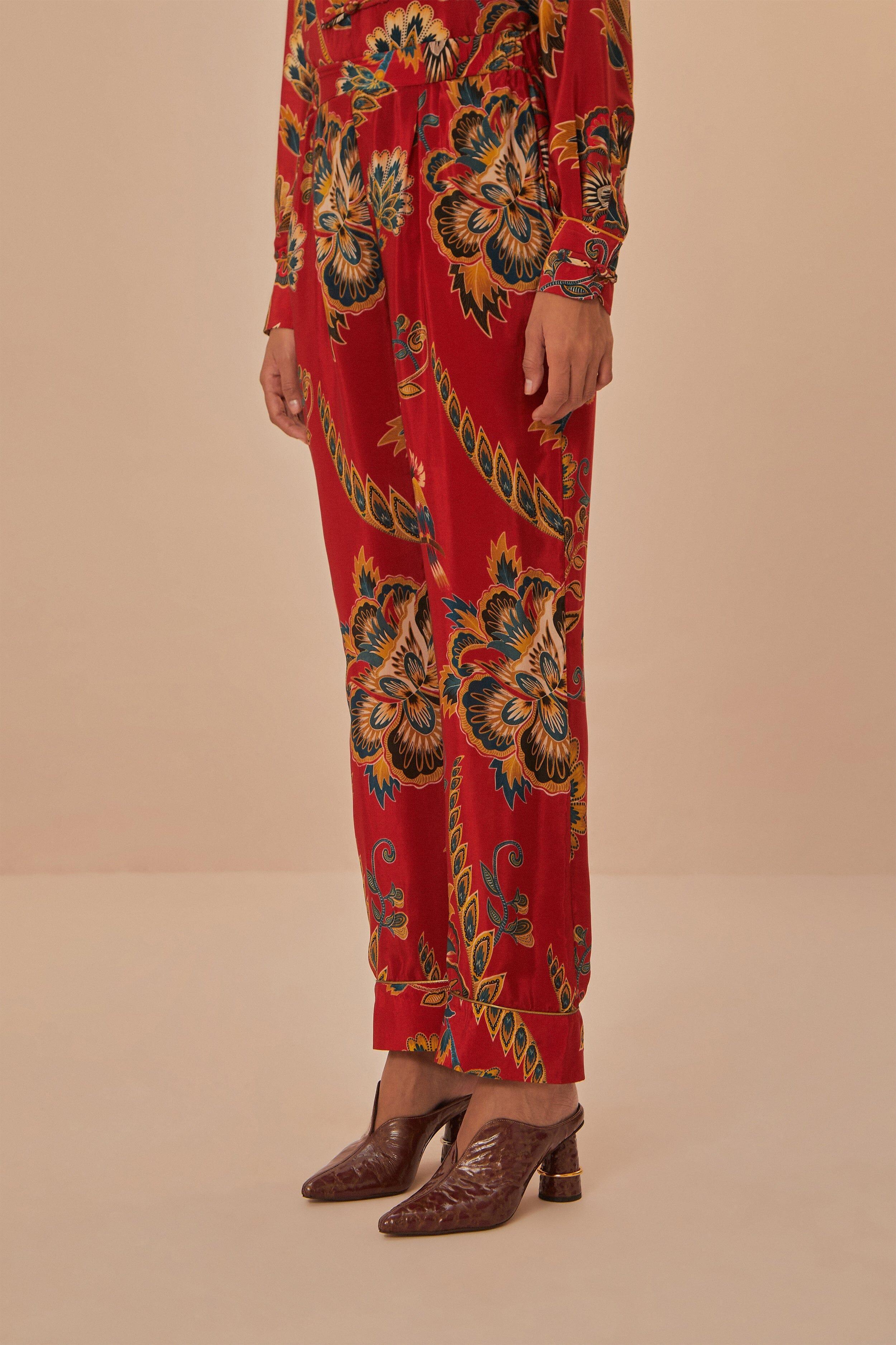 Red Maxi Floral Pajama Pants, MAXI FLORAL RED / S Product Image