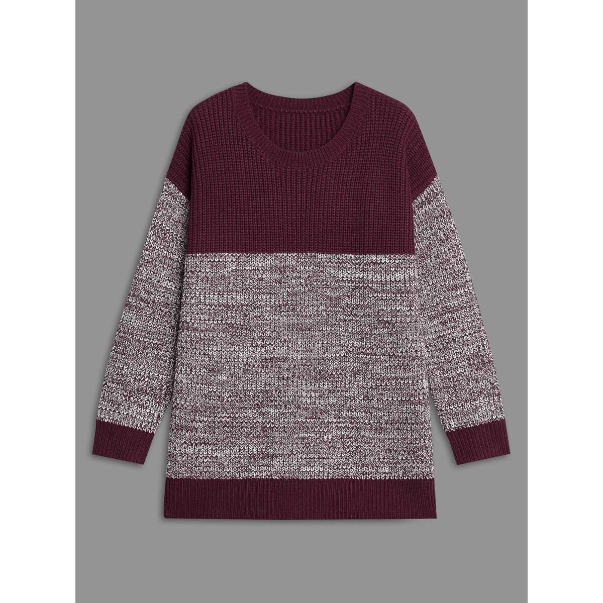 Plus Size Round Neck Heather Patchwork Pullover Deeppurple Women Casual Loose Long Sleeve Round Neck Everyday Pullovers BloomChic 28/5X Product Image