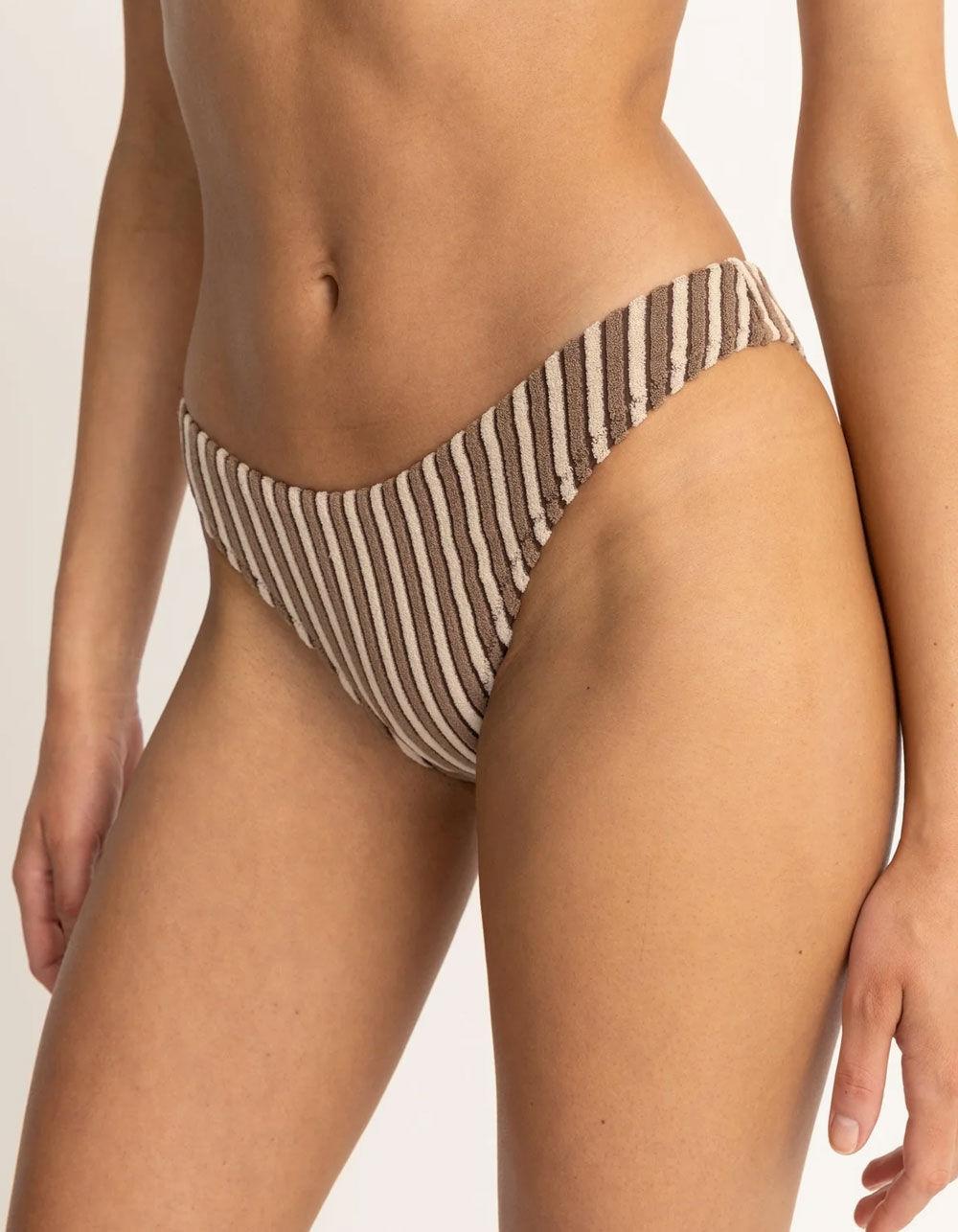 RHYTHM Terry Sands Stripe High Leg Bikini Bottoms Product Image