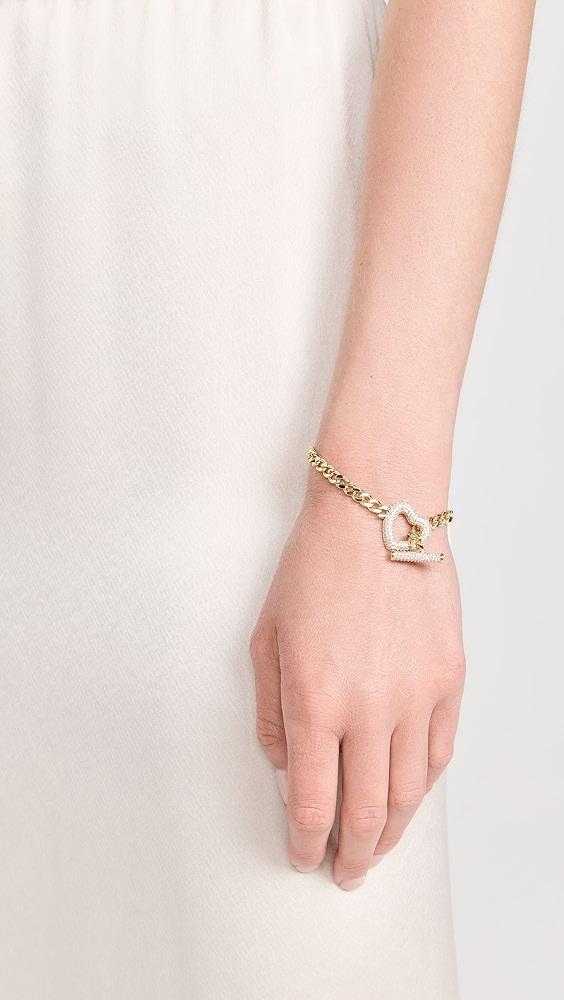 By Adina Eden Pave Heart Toggle Cuban Link Bracelet | Shopbop Product Image