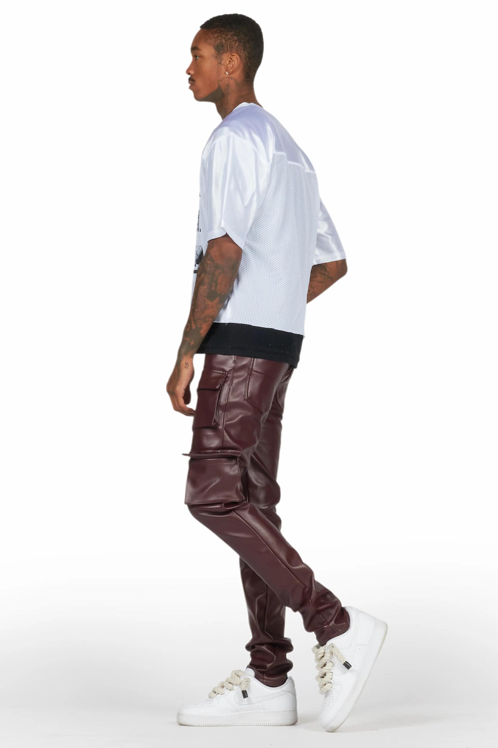Kap Burgundy Skinny Faux Leather Fit Jean Male Product Image