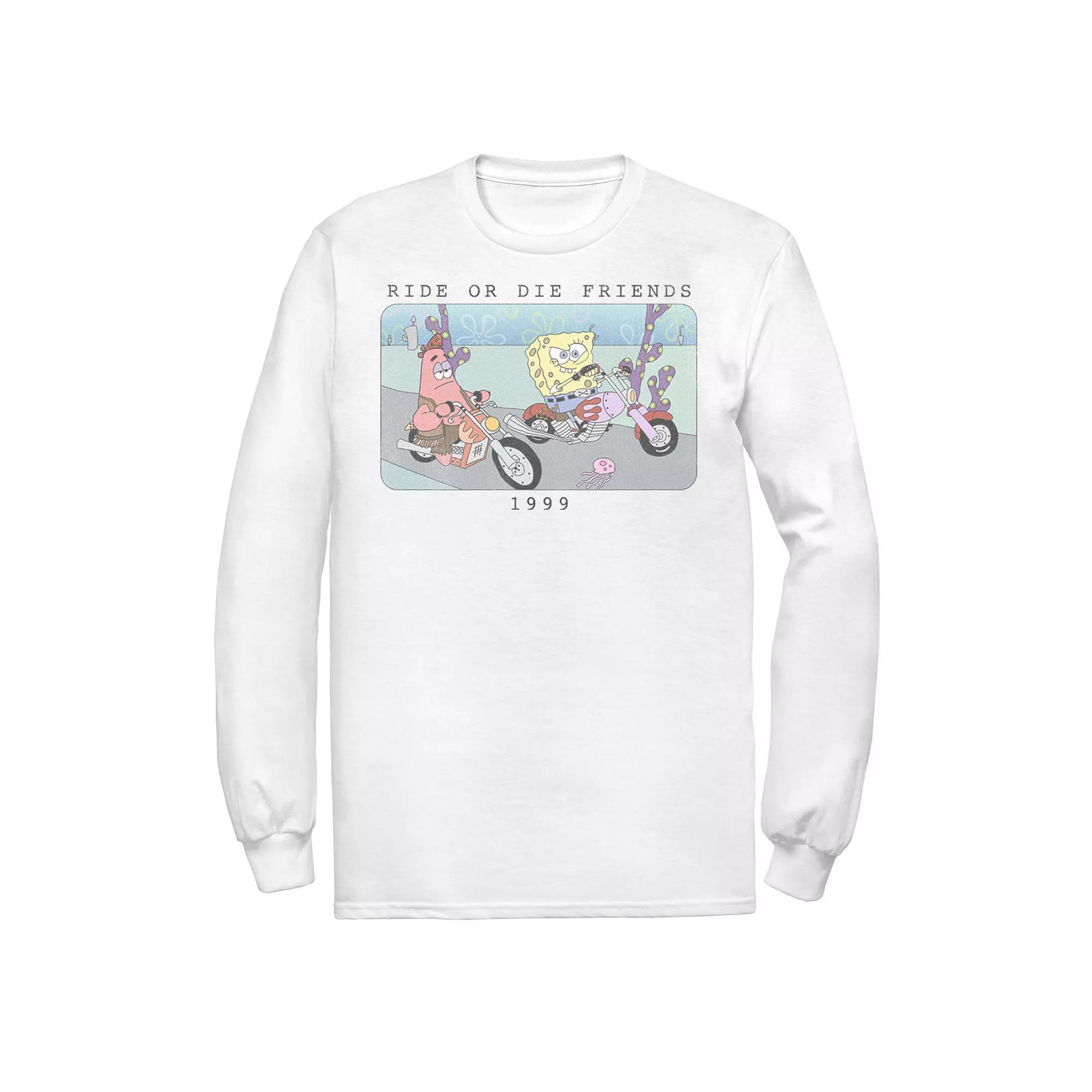 Men's Nickelodeon SpongeBob SquarePants Ride Or Die Friends 1999 Portrait Long Sleeve Graphic Tee, Size: Large, White Product Image